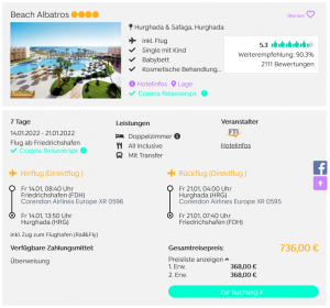 Screenshot Ägypten Deal Hotel Beach Albatros