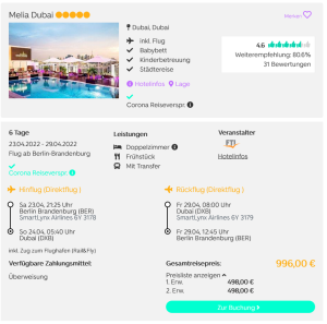 Screenshot Dubai Reisedeal Hotel Melia Dubai