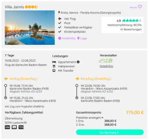 Screenshot Kreta Reisedeal Hotel Villa Jannis