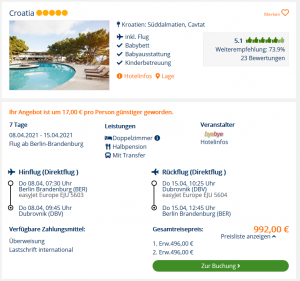 Screenshot Kroatien Deal Hotel Croatia