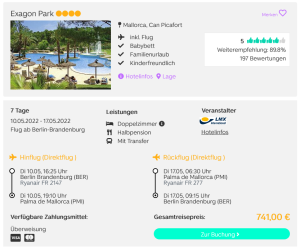 Screenshot Mallorca Reiseadeal Hotel Exagon Park