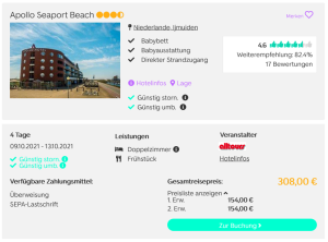 Screenshot Niederlande Deal Hotel Apollo Seaport Beach