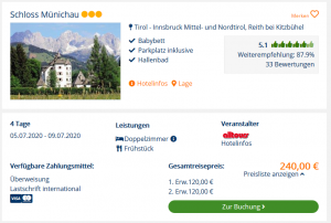 Screenshot Österreich Deal Schloss Münichau