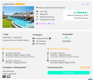 Screenshot Rhodos Reisedeal Hotel Lydia Maris