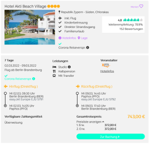 Screenshot Zypern Reisedeal Hotel Aktiv Beach Village